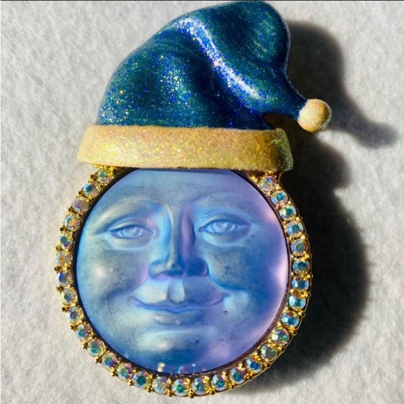 Kirks Folly USA Signed Christmas Blue Moon Pendant and Brooch - Picture 3 of 4